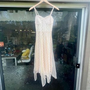 Champagne Shimmer Lace and Sheer Overlay Dress with Peekaboo Panels, 1920s Style